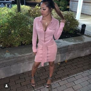 Blush suede pocket bodycon dress